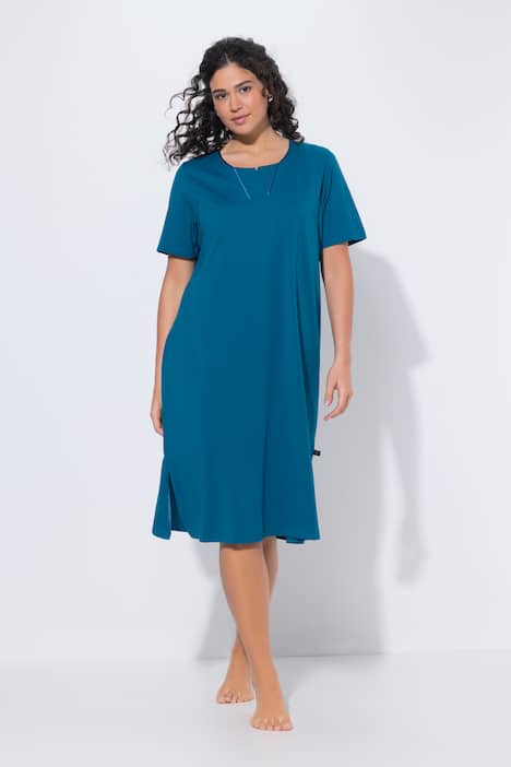 Nachthemd, Tunika-Ausschnitt, Satinpaspel, Halbarm