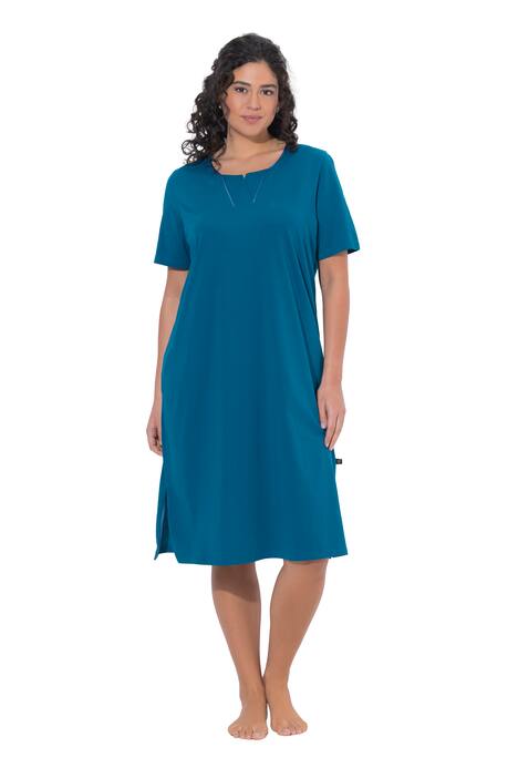 Noční košile, tunikový výstřih, saténová lemovka, krátké rukávy