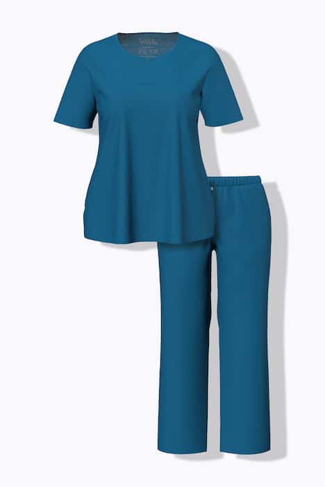 Pyjama, Tunika-Ausschnitt, Satinpaspel, 3/4-Arm