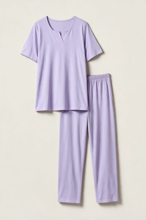 Pyjama, Tunika-Ausschnitt, Satinpaspel, 3/4-Arm