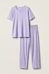 Pyjama, Tunika-Ausschnitt, Satinpaspel, 3/4-Arm