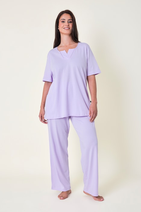 Pyjama, Tunika-Ausschnitt, Satinpaspel, 3/4-Arm