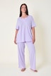Pyjama, Tunika-Ausschnitt, Satinpaspel, 3/4-Arm