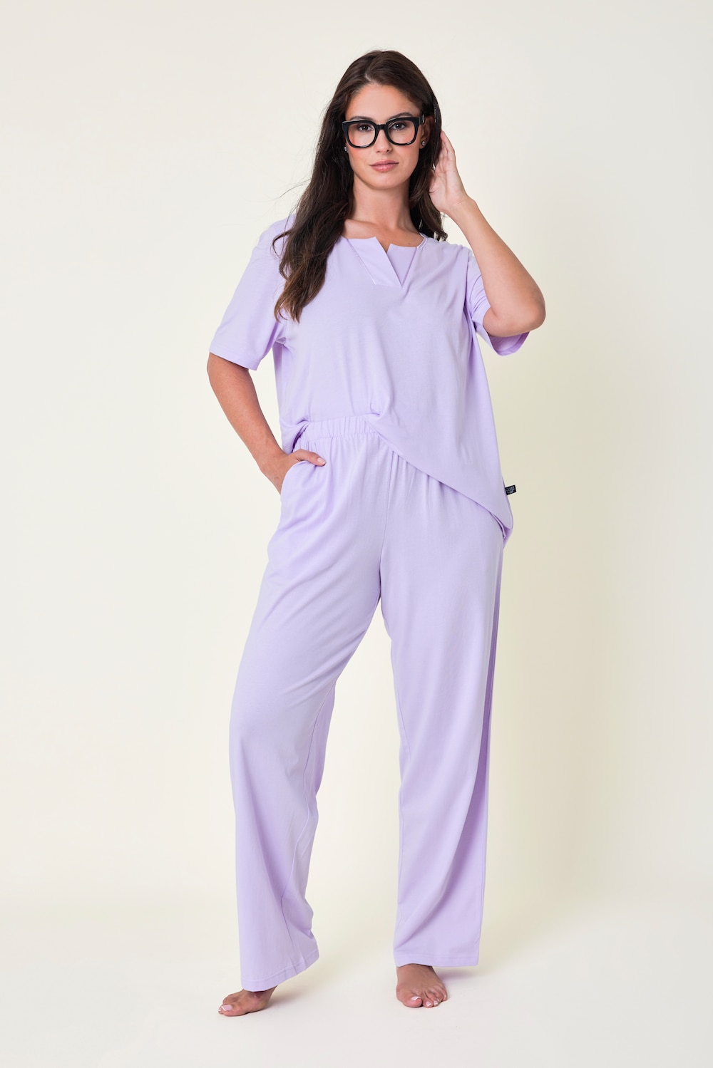 Pyjama, Tunika-Ausschnitt, Satinpaspel, 3/4-Arm