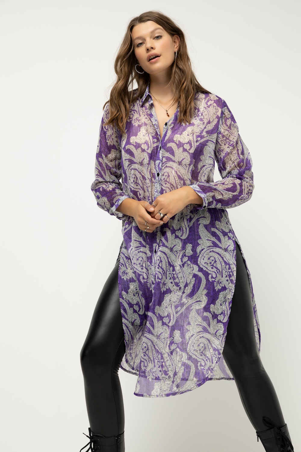 Grote Maten longline blouse, Dames, paars, Maat: 50/52, Polyester, Studio Untold