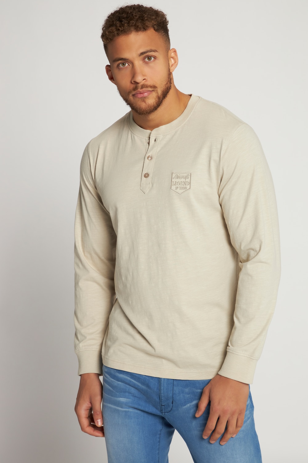 Grote Maten henley, Heren, beige, Maat: 6XL, Katoen, JP1880