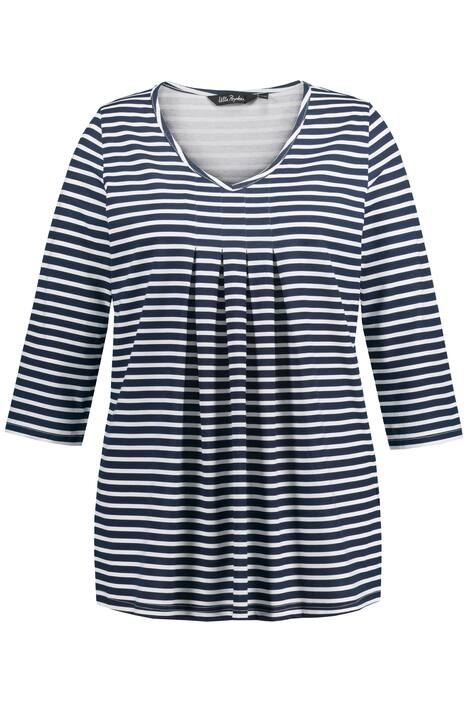 Tričko, proužky, A střih, ozdobné sklady, výstřih do V, 3/4 rukávy