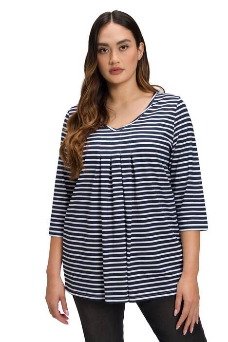 Tričko, proužky, A střih, ozdobné sklady, výstřih do V, 3/4 rukávy