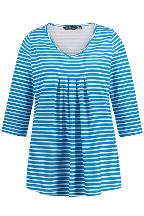 Tričko, proužky, A střih, ozdobné sklady, výstřih do V, 3/4 rukávy