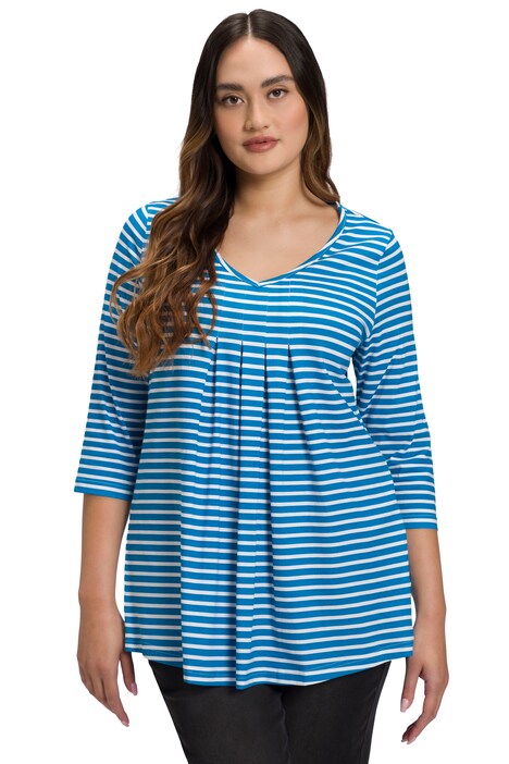 Tričko, proužky, A střih, ozdobné sklady, výstřih do V, 3/4 rukávy