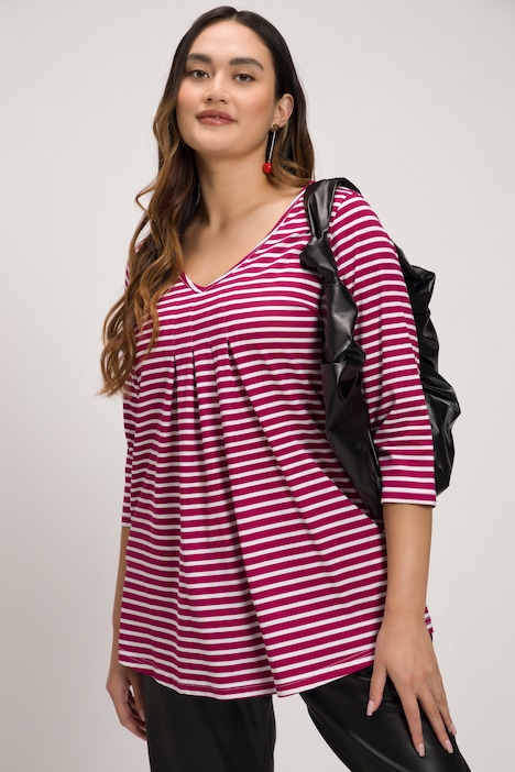 Stripe Pleat Front A-line Fit Tee | T-Shirts | Tops
