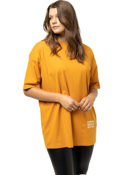 Tričko, oversize, nápis na lemu, kulatý výstřih, krátké rukávy