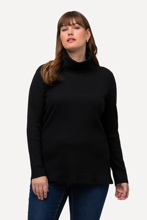 Stretch Cotton Rib Knit Turtleneck