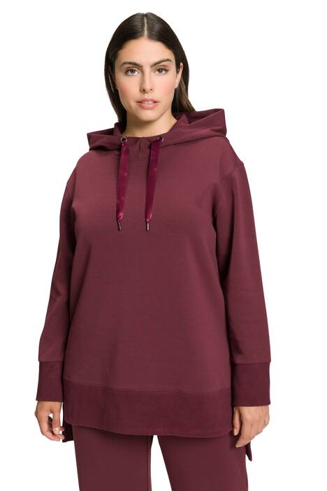 Mikina s kapucí, oversize, saténová stuha, dlouhé rukávy, vzadu delší