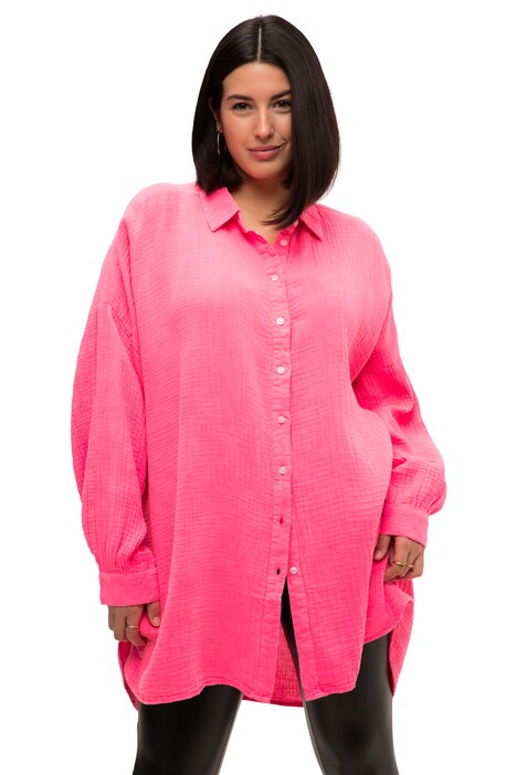 Halenka, oversize, neonový mušelín, límeček, dlouhé rukávy