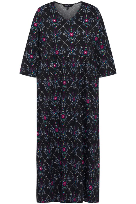 Midi šaty, květovaný vzor, výstřih do V, 3/4 rukávy