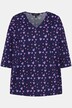 Camiseta larga, estampado de corazón, cuello de pico, mangas 3/4