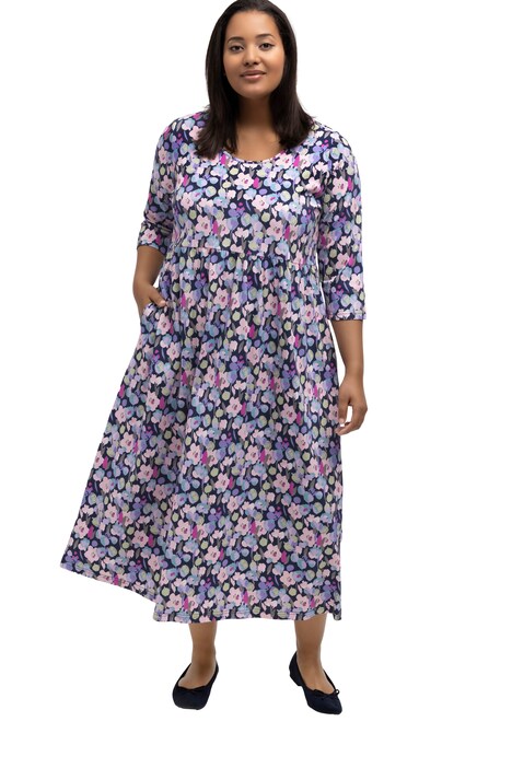 Midi šaty, květovaný vzor, kulatý výstřih, 3/4 rukávy