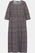 Sukienka midi, wzór, dekolt karo, rękaw 3/4