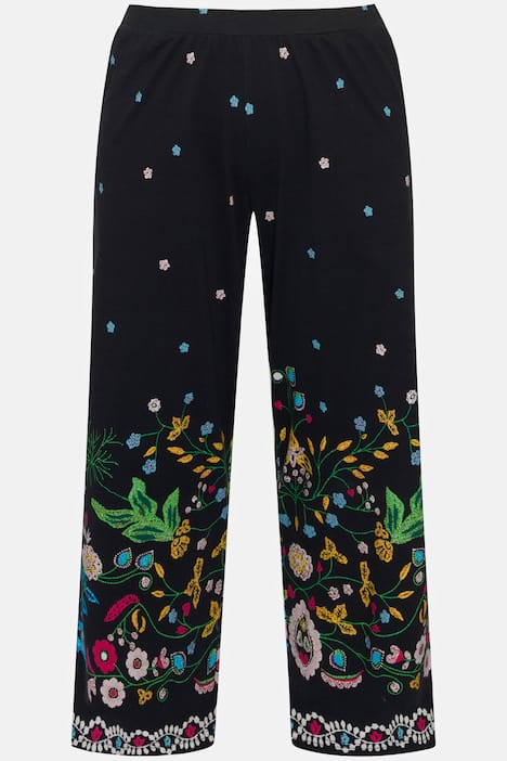 7/8-Jerseyhose, gerades Bein, Blumen Bordüre, Elastikbund