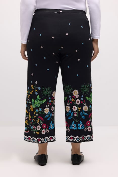 7/8-Jerseyhose, gerades Bein, Blumen Bordüre, Elastikbund