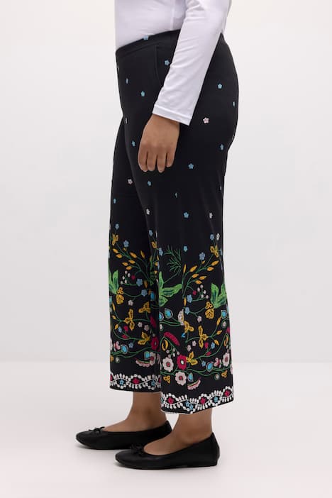 7/8-Jerseyhose, gerades Bein, Blumen Bordüre, Elastikbund