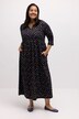 Robe midi, imprimé à pois. Col tunisien, manches 3/4.