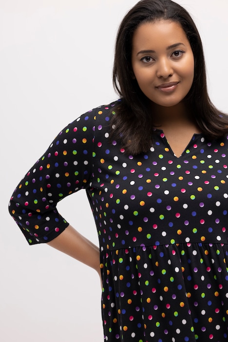 Rainbow Dot Empire Cotton Pocket Knit Dress black multi Ulla Popken