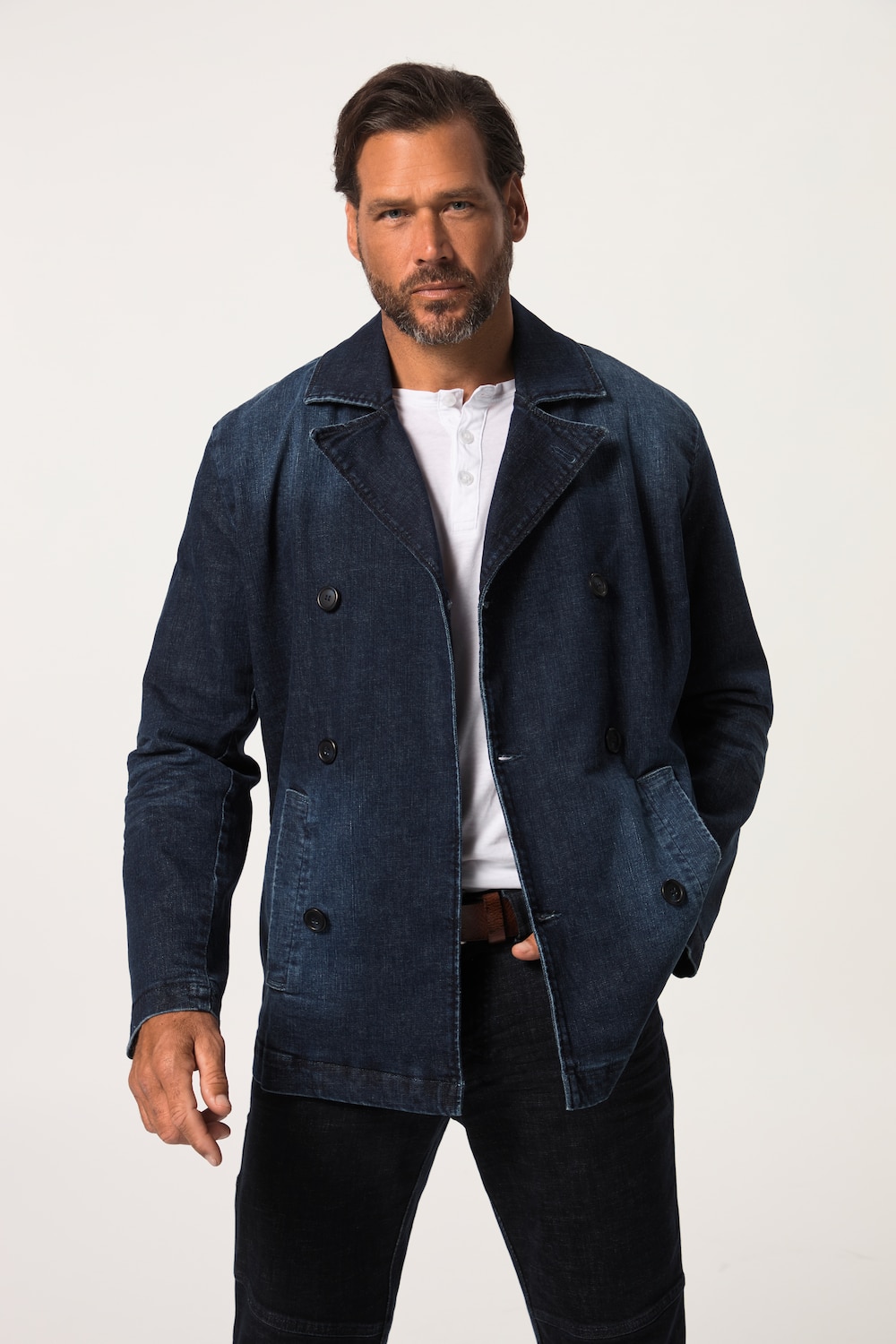 grandes tailles veste caban en jean, hommes, bleu, taille: 5xl, coton, jp1880
