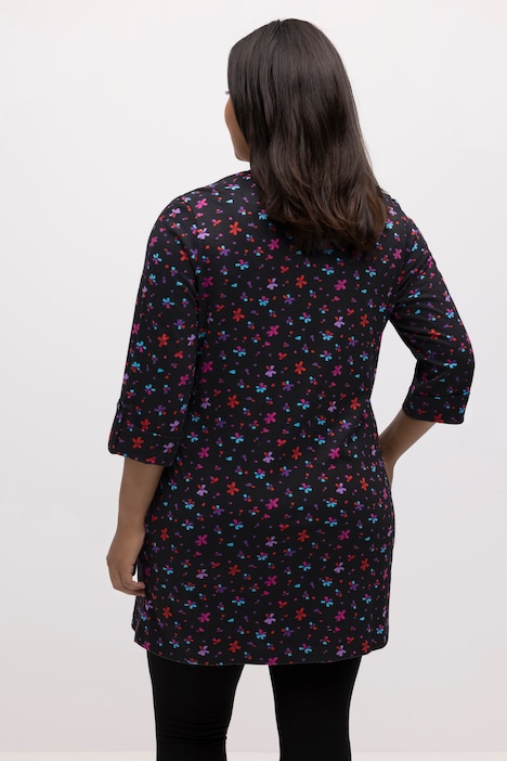 POL Flower Roll Edge Round Neck Drop Shoulder Knit Top