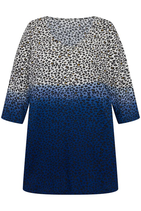 Dlouhé tričko, barvený přechod, výstřih do V, 3/4 rukávy