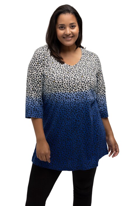 Dlouhé tričko, barvený přechod, výstřih do V, 3/4 rukávy