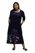 Midi šaty, potisk na lemu, hranatý výstřih, 3/4 rukávy