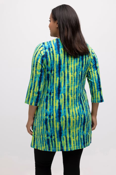 Notch Neck Tie Dye Swing Knit Cotton Pocket Tunic