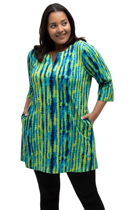 Dlouhé tričko, batikovaný vzor, tunikový výstřih, 3/4 rukávy