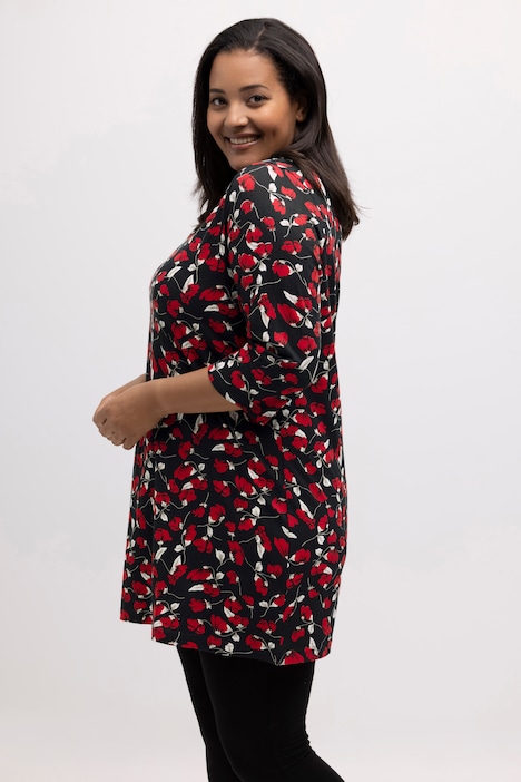 Longshirt, kleines Muster, V-Ausschnitt, 3/4-Arm