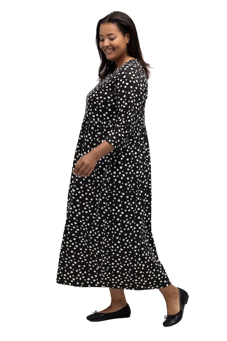 Midi šaty, vzor, kulatý výstřih, rozparek, 3/4 rukávy