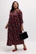 Sukienka midi, wzór, okrągły dekolt, łezka, rękaw 3/4