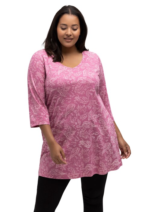 Dlouhé tričko, Paisley, výstřih do V, 3/4 rukávy