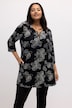 Longshirt, grafischer Print, V-Ausschnitt mit Zipper, 3/4-Ärmel