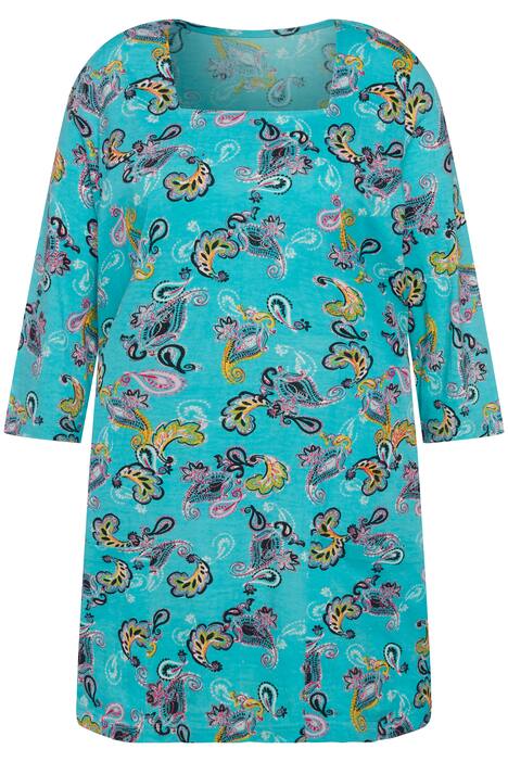 Dlouhé tričko, Paisley potisk, hranatý výstřih, 3/4 rukávy