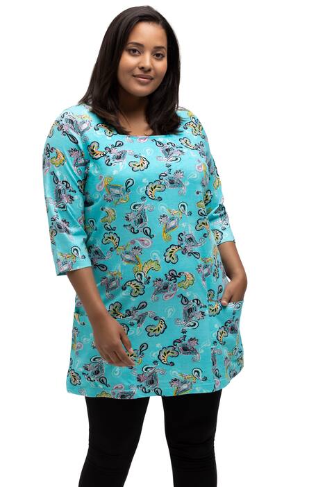 Dlouhé tričko, Paisley potisk, hranatý výstřih, 3/4 rukávy