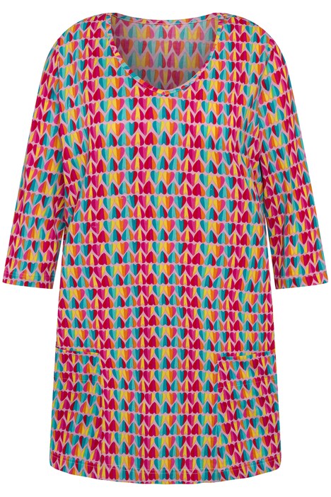 Dlouhé tričko, srdíčkový vzor, výstřih do V, 3/4 rukávy