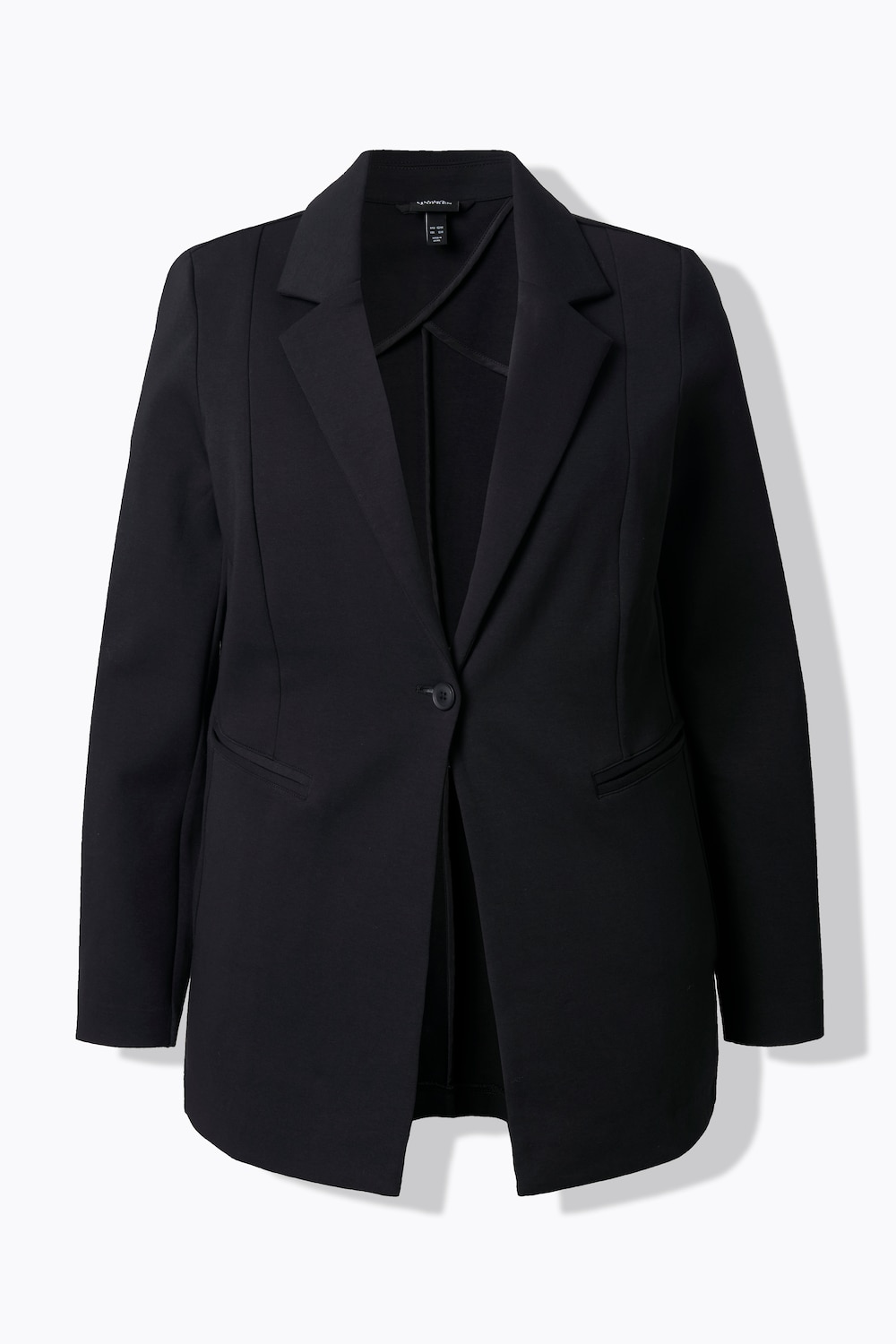 Stora storlekar Jerseykavaj i A-linjemodell med reverskrage och stretchig kvalitet, Dam, svart, storlek: 50/52, Bomull/Polyester, Ulla Popken