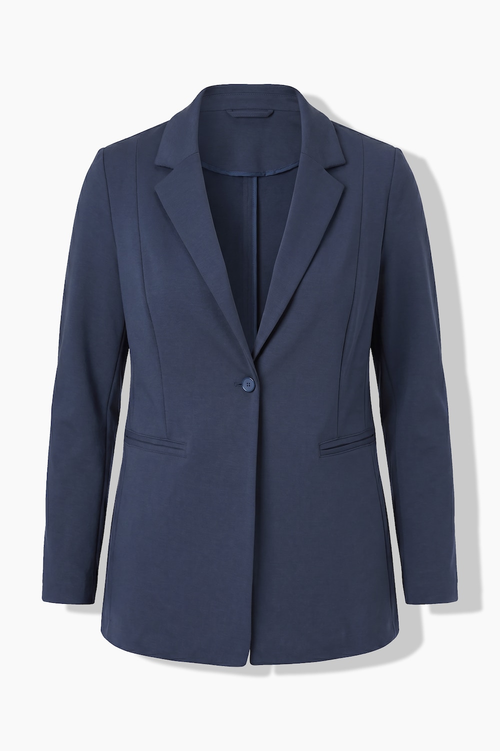 Stora storlekar Jerseykavaj i A-linjemodell med reverskrage och stretchig kvalitet, Dam, blå, storlek: 58/60, Bomull/Polyester, Ulla Popken