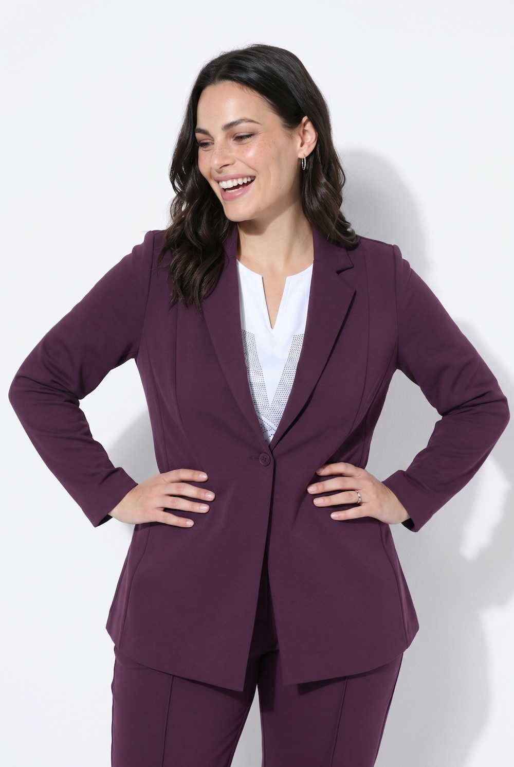 Blazer, Punto di Roma, A-Linie, Reverskragen, Stretch