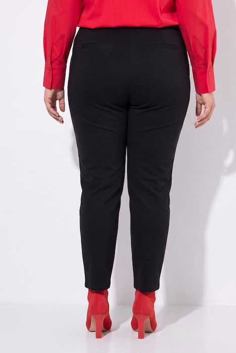 Pantalon point de Rome, jambe carotte. Taille élastique, plis fantaisie