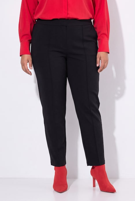 Pantalon point de Rome, jambe carotte. Taille élastique, plis fantaisie