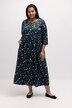 Abito midi con fantasia floreale, scollo a girocollo con laccetti e maniche a 3/4