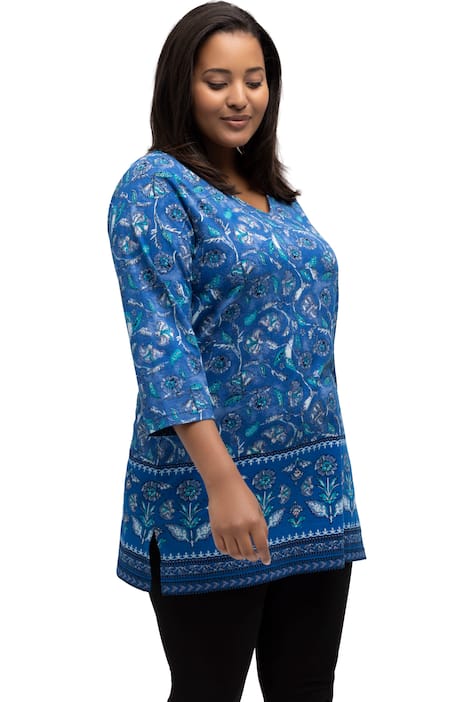 Dlouhé tričko, lemování, výstřih do V, 3/4 rukávy